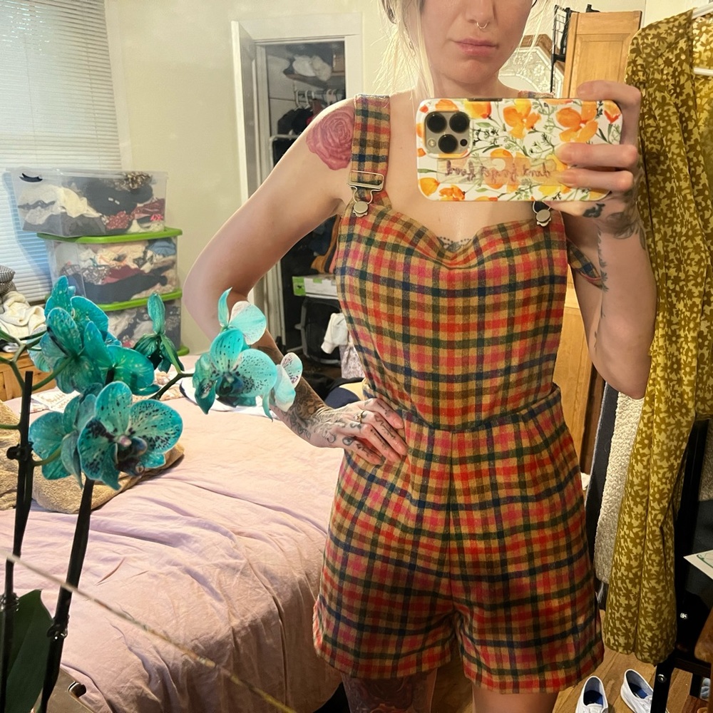 HANDMADE vintage short overalls